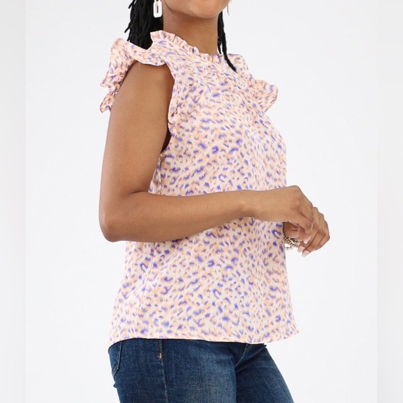 THML Sheer Pink and Purple Ruffle Sleeve Blouse - Picture 2 of 10